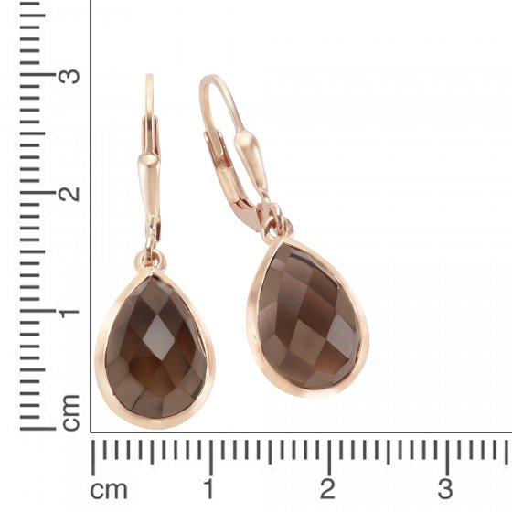 Ohrringe Silber 925 rosé-vergoldet mit echten Rauchquarz-Tropfen 