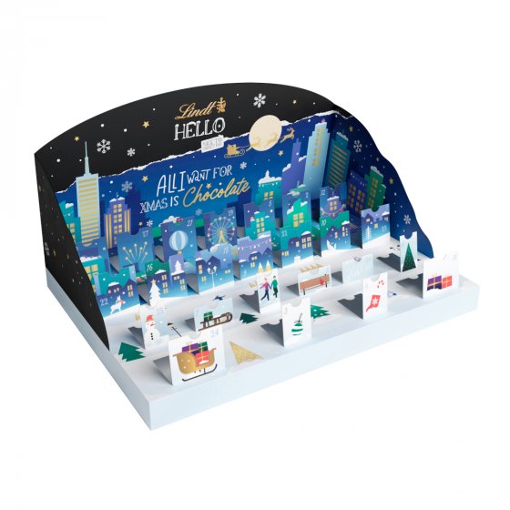 Lindt Hello Adventskalender Pop Up Türchen Vollmilchschokolade 244g 