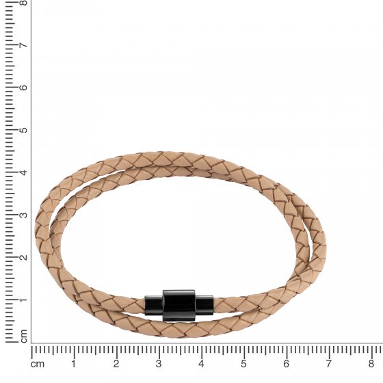 Armband Edelstahl Leder taupe 2-reihig 