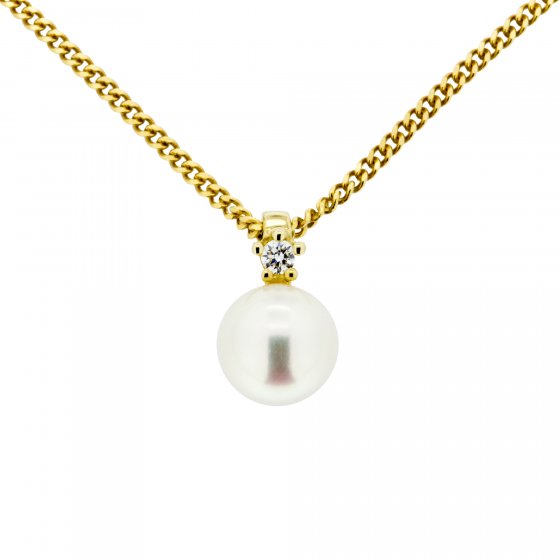 Halskette 585 Gold mit Brillant 0,03ct. + Perle weiß 6,5-7mm 