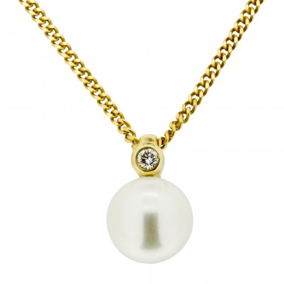 Halskette 585 Gold mit Brillant 0,03ct. + Perle weiß 7-7,5mm 