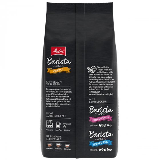 Melitta Barista Crema Classic ganze Kaffeebohnen Rostkaffee 1000g 