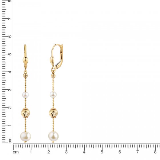 Ohrhänger 585/- Gelbgold glanz Kugeln und Perlen 