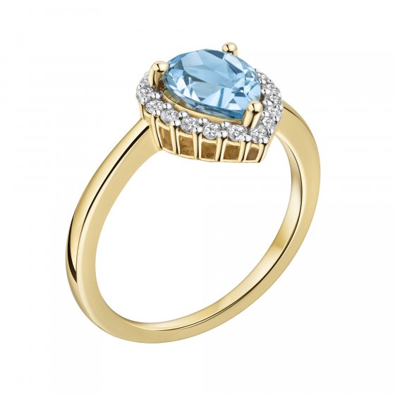 Ring Gold 585 zweifarbig mit echtem Blautopas (beh.) und weißen Topasen 