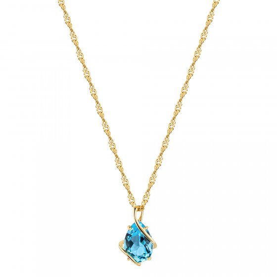 Anhänger mit Kette 375/- Gelbgold Swiss Blautopas 