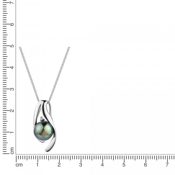 Anhänger mit Kette 585/- Weißgold Tahitiperle und Diamant 