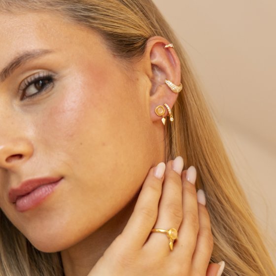 Ohrstecker mit Anhänger 925 Silber vergoldet oranger Mondstein 