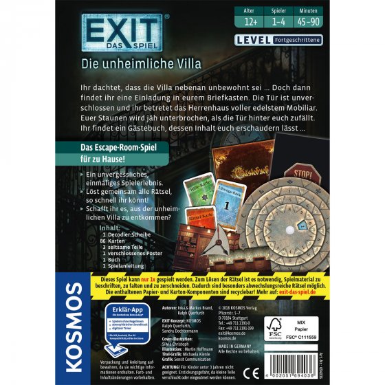 KOSMOS Spiel EXIT unheimliche Villa 