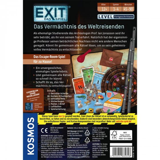 KOSMOS Spiel EXIT Vermächtnis des 