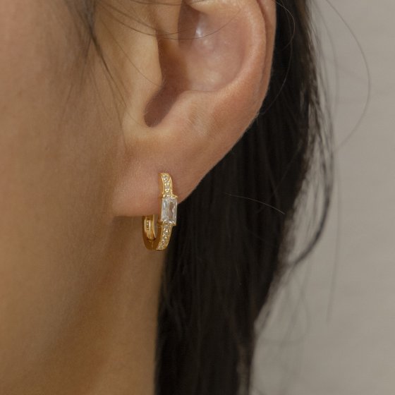 Klapp-Creolen 925  Silber vergoldet Zirkonia 