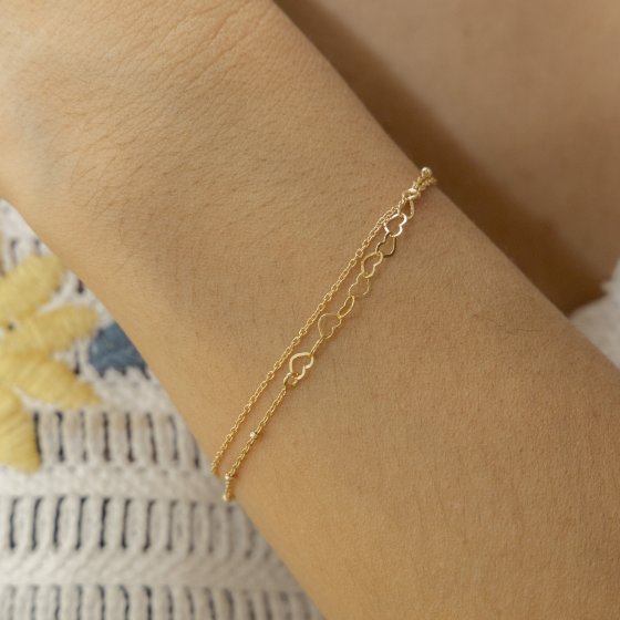 Armband 925 Silber vergoldet zweireihig Herzen 