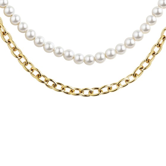 Collier Edelstahl/PVD gelb Perlen 