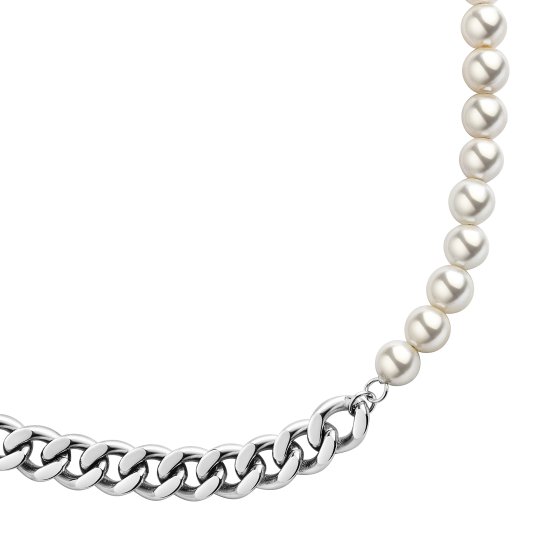 Collier Edelstahl mit Perlen 