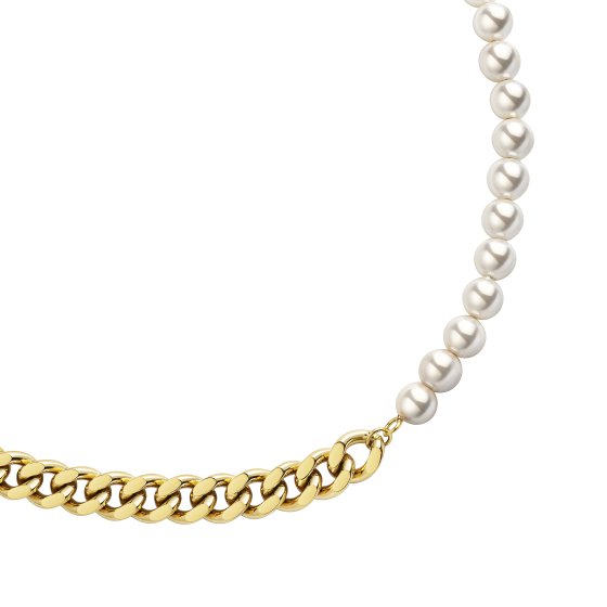 Collier Edelstahl/PVD gelb Perlen 