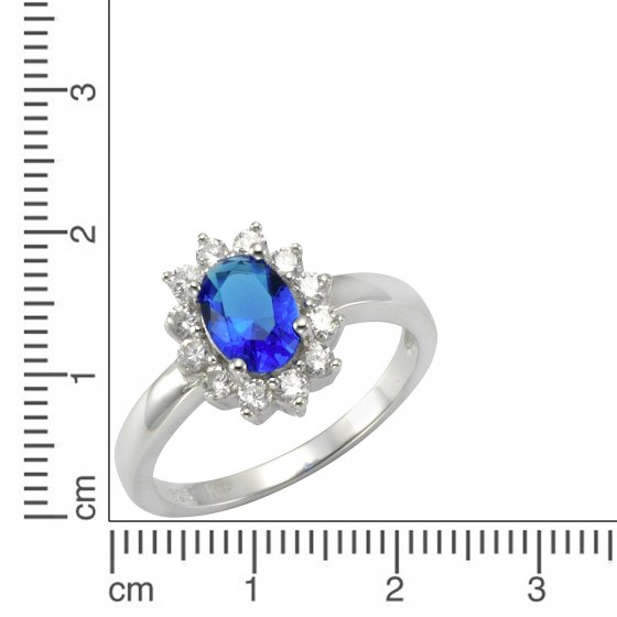 Ring Silber 925 rhodiniert mit Zirkonia blau und weiß 