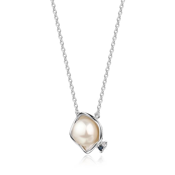 Collier 925/- Sterling Silber Perle und Saphir 