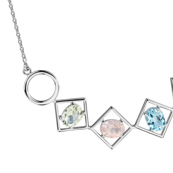 Kette 925 Sterling Silber rhodiniert Glänzend Quarz multi 