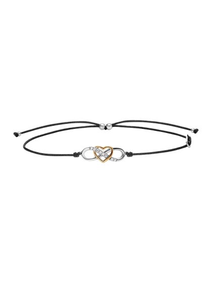 Armband 925 Silber rhodiniert vergoldet Zirkonia Nylon Band schwarz 