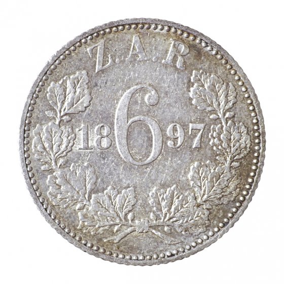 Silbermünze 6 Pence „Oom Krüger"