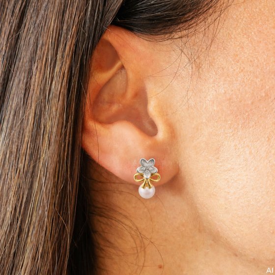 Ohrstecker 925/- Sterling Silber Tracht zweifarbig Perle 