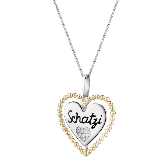 Anhänger mit Kette 925/- Sterling Silber Tracht Anhänger Kette zweifarbig Herz Schatzi 