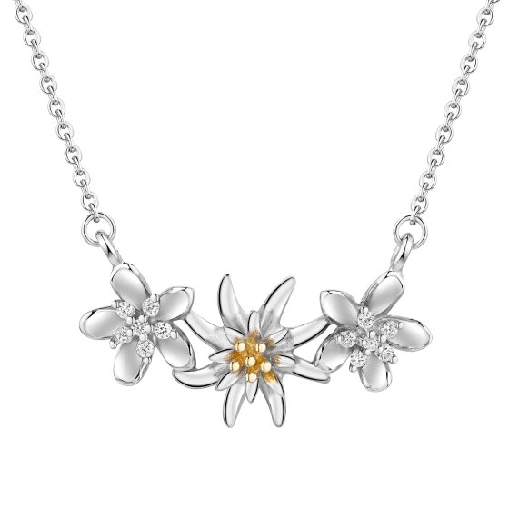 Collier 925/- Sterling Silber Tracht Collier zweifarbig Blumen Edelweiß 