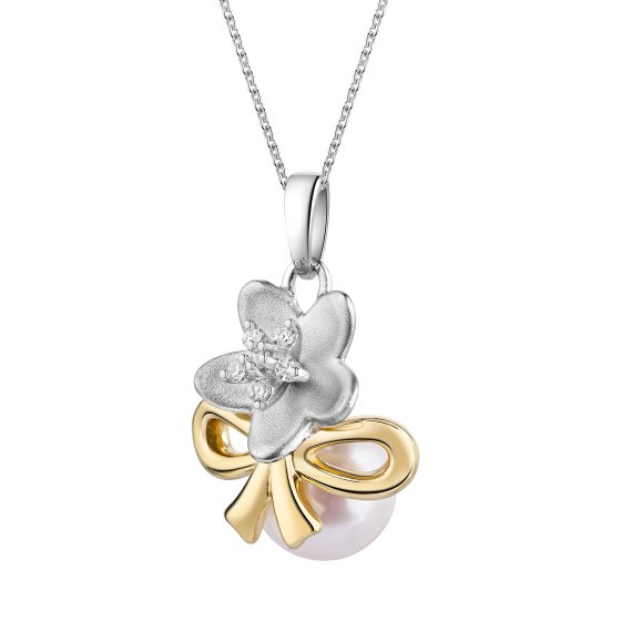 Anhänger mit Kette 925/- Sterling Silber zweifarbig Perle 