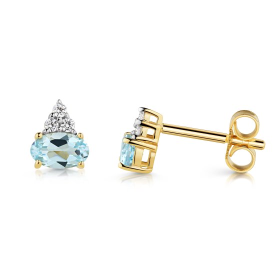 Ohrstecker 375 Gold Gelb Sky Blue Topas blau Zirkonia Ohrstecker 