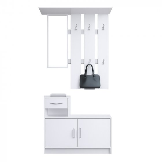Garderobe Weiß mit Spiegel Schrank und Ablage für Flur Diele oder Eingangsbereich 