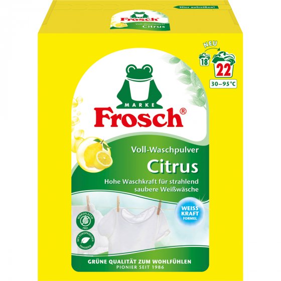 Frosch Citrus Voll Waschpulver für Weiß und Kochwäsche 22 WL 5er Pack 