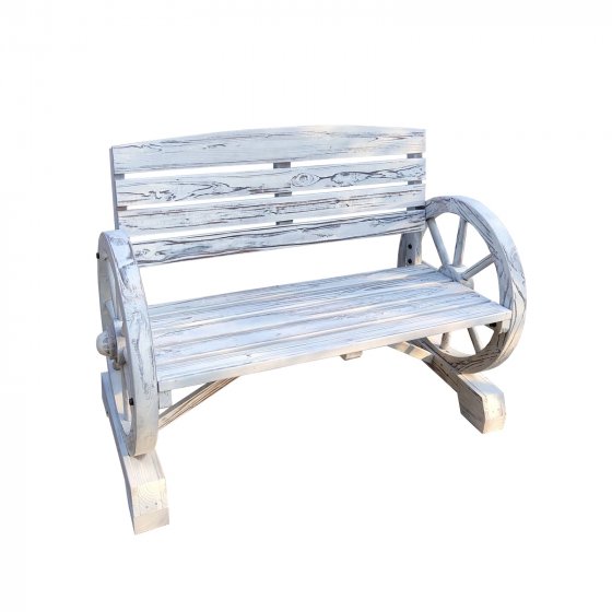 Gartenbank mit Wagenrädern als Armlehne Sommerset Weiß Rustikal 