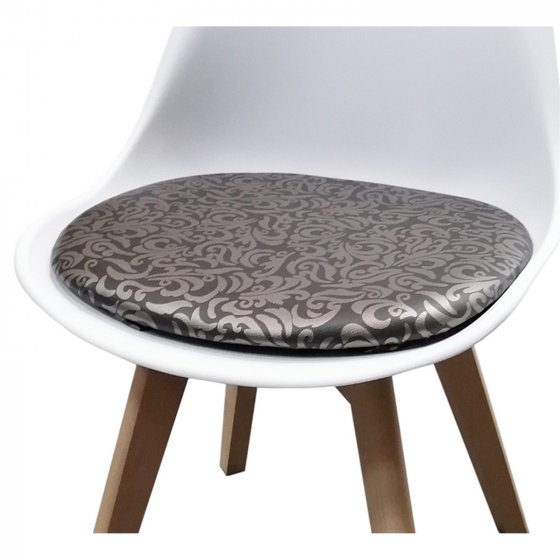 Esszimmerstuhl 2er Set Weiß mit Kunstledersitz Atlanta Braun mit Ornament 