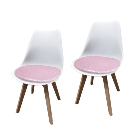 Esszimmerstuhl 2er Set Weiß mit Kunstledersitz Atlanta Rosa mit Ornament 