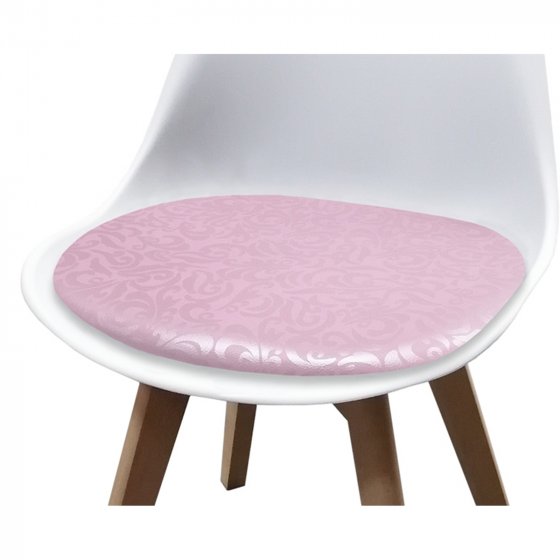 Esszimmerstuhl 4er Set Weiß mit Kunstledersitz Atlanta Rosa mit Ornament 