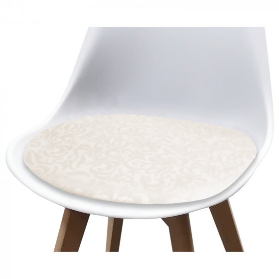 Esszimmerstuhl 2er Set Weiß mit Kunstledersitz Atlanta Creme mit Ornament 