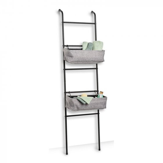 Leiter-Regal, Metall/Stoff mit Ablagen 