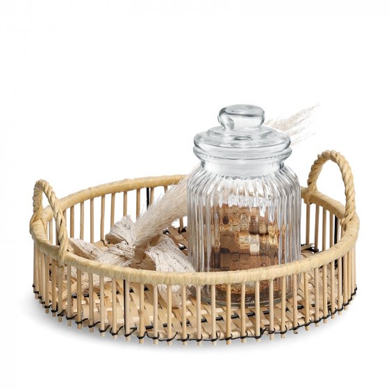 Tablett Rattan/Metall rund 