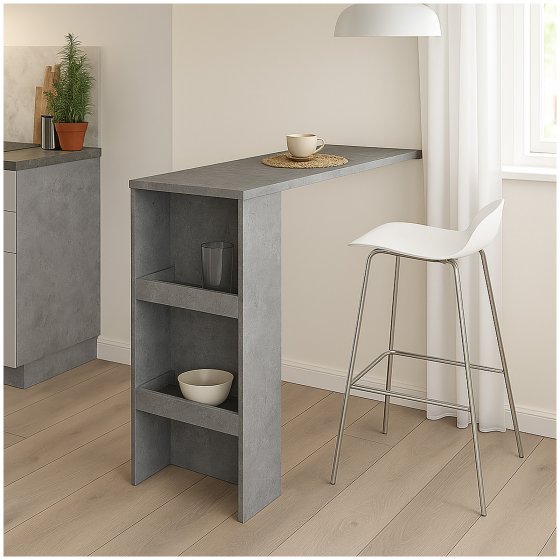 Bartisch mit Stauraum modern mit Ablagefächern in Beton 