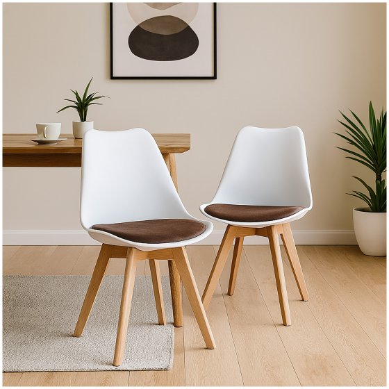 Design-Stühle mit Kunststoffschale Samt-Sitzkissen Skandinavischer Look für Esszimmer und Küche 