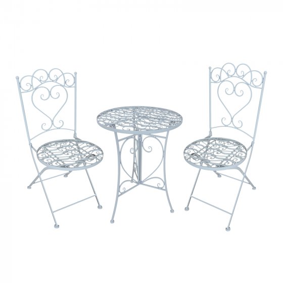 Romantisches 3-teiliges Bistro-Set aus Metall - Weiß 