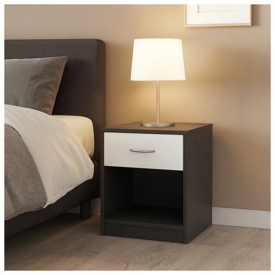 Nachtschrank mit 1 Schublade 2er-Set Nina Beton Weiß 