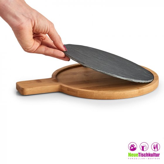 Schneide- und Servierbrett mit Schieferplatte 2er-Set 