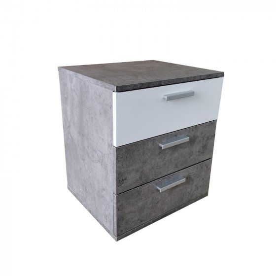 Nachtkommode 3 Schubladen Nina Beton Weiß 2er-Set 