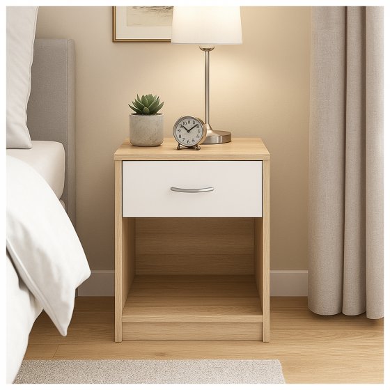Nachtschrank mit 1 Schublade 2er-Set Nina Sonoma Weiß 