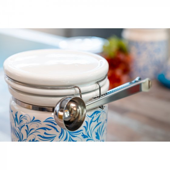 Kaffeedose mit Messlöffel Keramik gemustert 