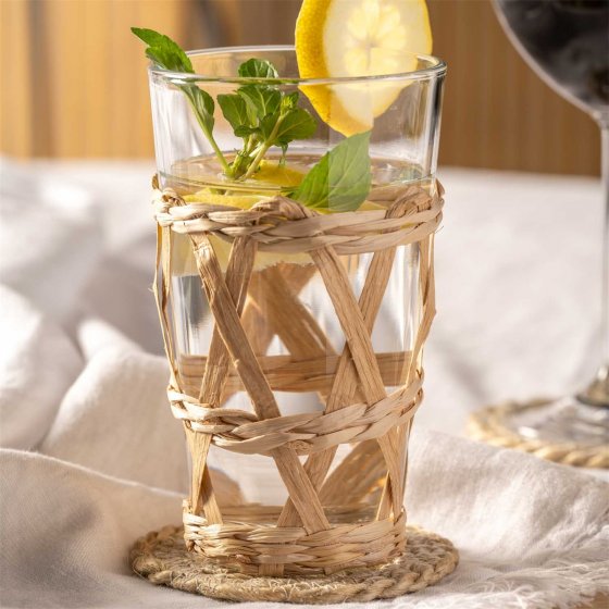 Trinkglas 500 ml beige mit Geflecht GARDA 