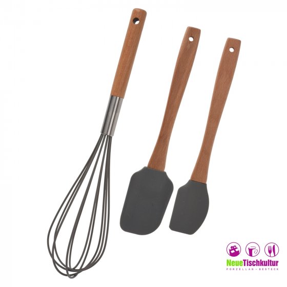 Kochbesteck-Set 3-teilig Holz/Silikon 