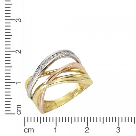 Ring 333 Gold 3-farbig Zirkonia weiß 