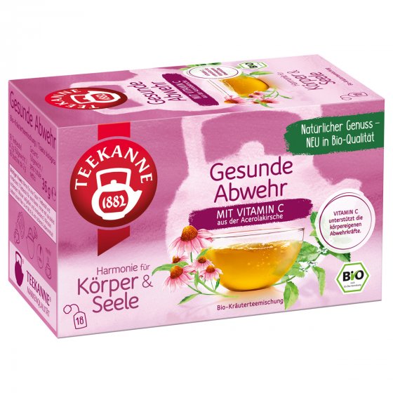 Teekanne Bio Gesunde Abwehr mit Zitronengras Melisse und Acerolasaft 18 Beutel 