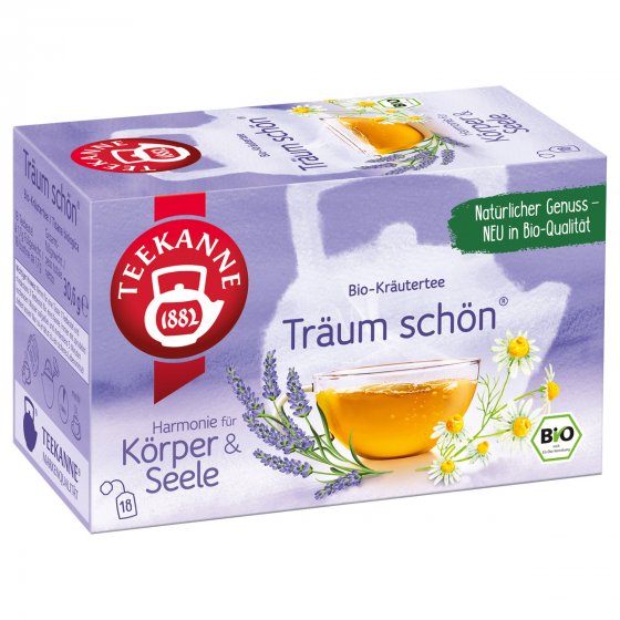 Teekanne Bio Träum schön mit Kamille Melisse und Lavendelblüten 18 Beutel 